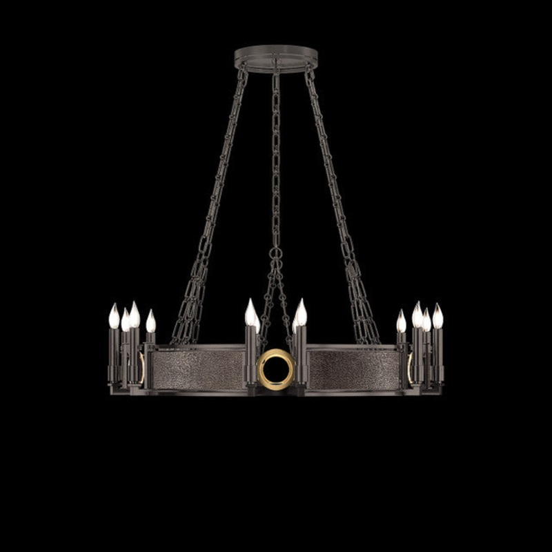 Mirage 35.75″W Round Chandelier Midnight Steel/Brass/Pebble