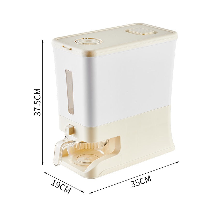 Regular Cream White Smart Kitchen Rice Dispenser – Automatic Press-Style Rice Storage Bin