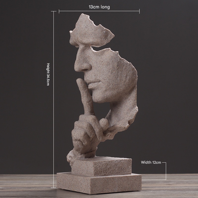 Sandstone color Modern ‘Silence is Golden’ Abstract Sculpture – Nordic Resin Art Statue for Office & Living Room Decor