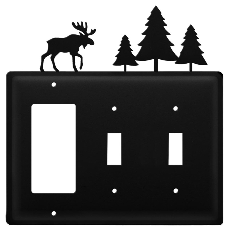 Village Wrought Iron EGSS-22 Triple Moose & Pine Trees Single GFI and Double Switch Cover CUSTOM Product