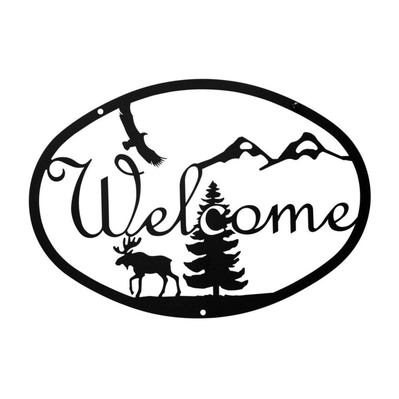 Village Wrought Iron WEL-176 Moose & Eagle Welcome Sign Medium
