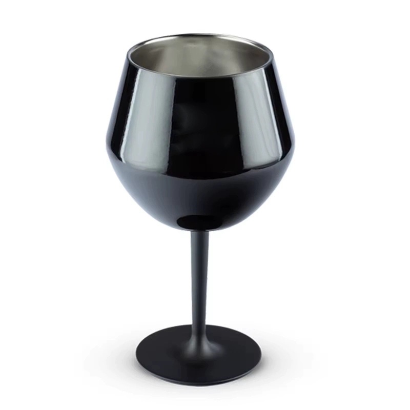 2 Pcs Black Detachable Stainless Steel Wine Glass – 14oz (420ml) Portable Stemmed Goblet for Outdoors & Travel