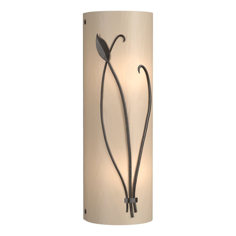 Forged Leaf and Stem Sconce Oil Rubbed Bronze White Art Glass (BB) Right