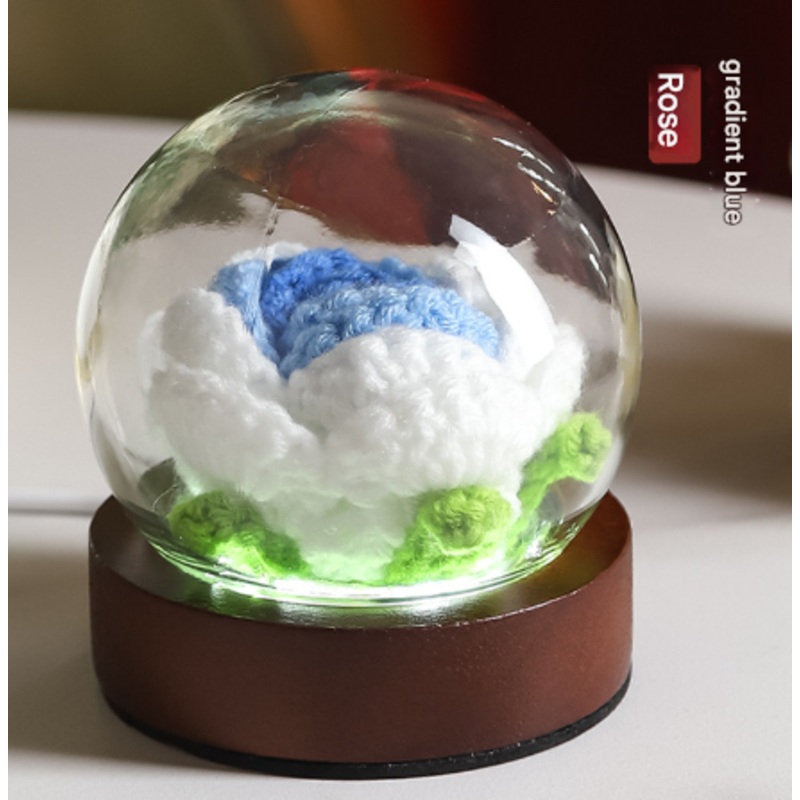 Gradient Blue Rose Knitted Flower LED Dome Lamp – USB Touch 3-Color Night Light