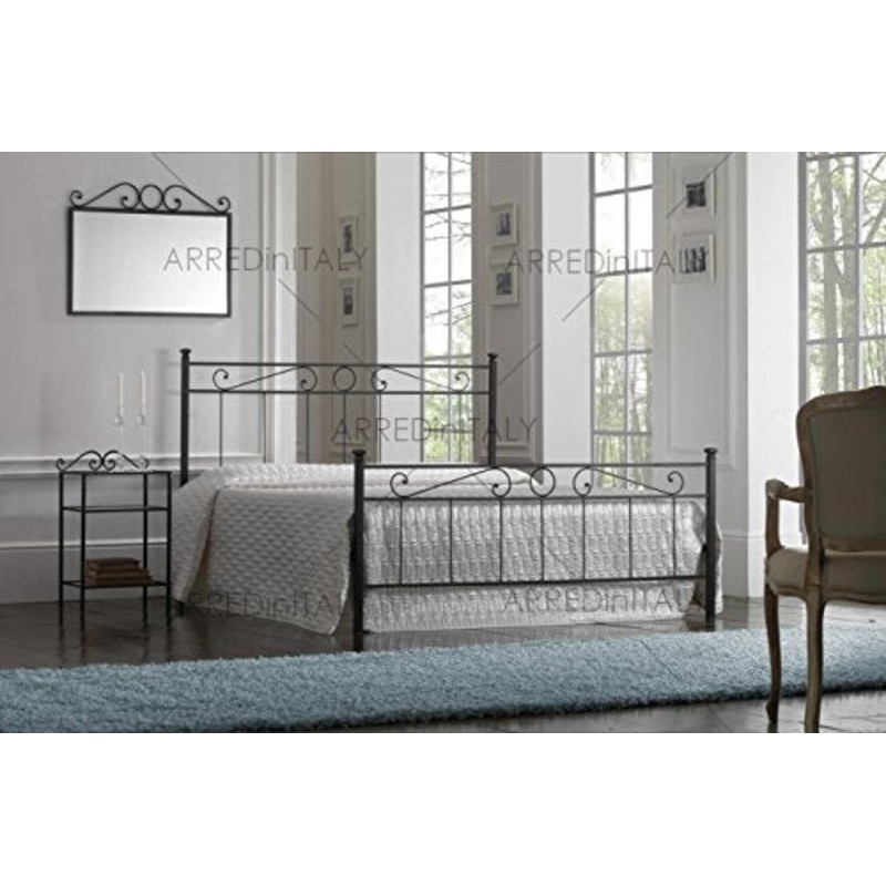 Letto Matrimoniale in Ferro Colore Nero Grafite con PEDIERA PREDISPOSTO per Rete con Piedini 160 X 190 CM. Non Inclusa – Prodotto Made in Italy – ARR064
