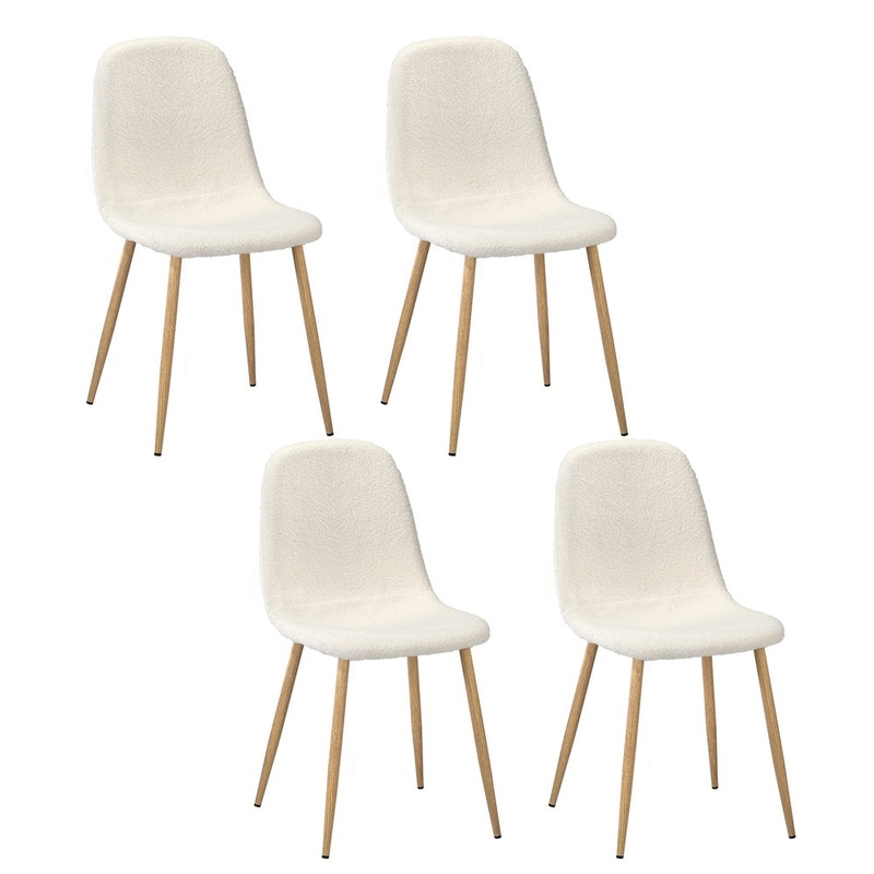 Oikiture 4x Dining Chairs Sherpa White and Wooden