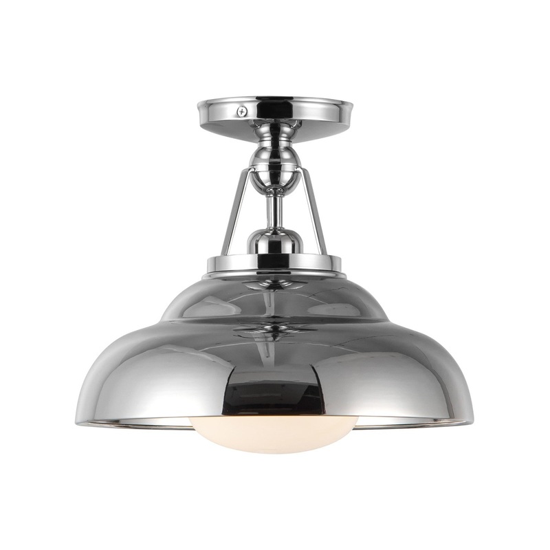 One Light Semi-Flush Mount from the Palmetto Collection in Polished Nickel/Glossy Opal Glass Finish by Alora