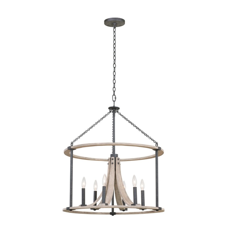 Six Light Pendant from the Middleton Collection in Natural Iron Finish by Kalco