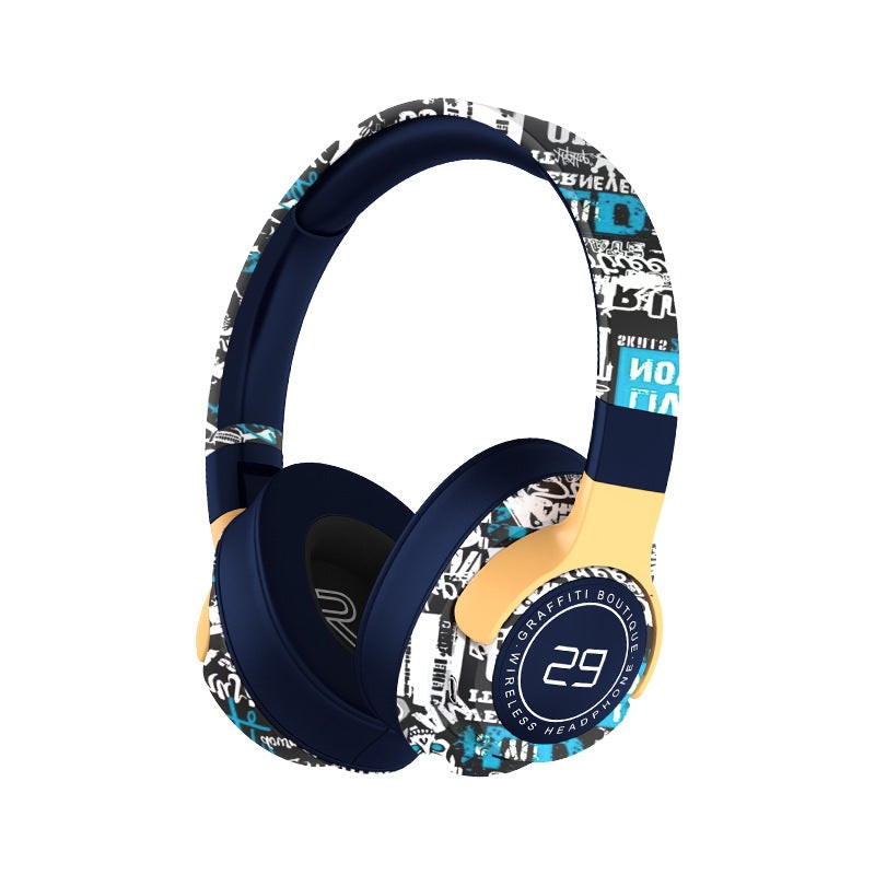 Trendy Graffiti Wireless Over-Ear Headphones – Bluetooth 5.1, HIFI 360 Surround Sound, 12H Playtime, Low Latency(blue)