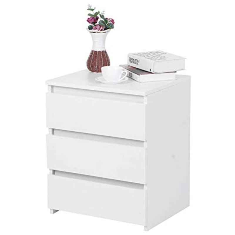 WSZMD Bianco Moderno Comodino da Letto del Comodino Comodino con 3 Cassetti di Stoccaggio Mobili da Camera da Letto, Comodino