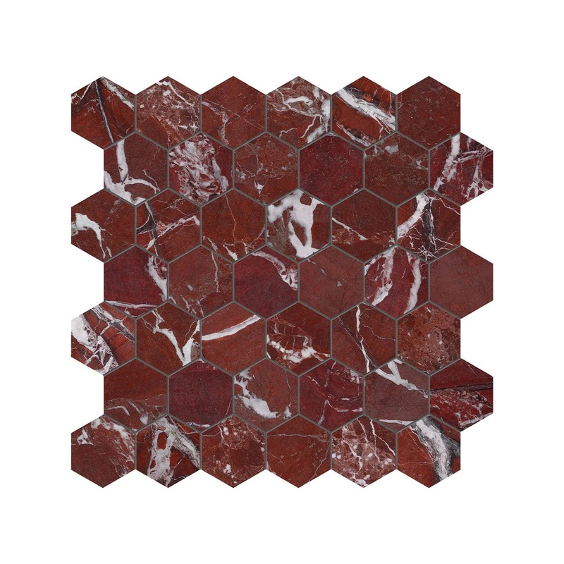 2″ Hex Tuscano Rosso Polished Marble Mosaic 1 Sheet = .99 Sqft Hexagon