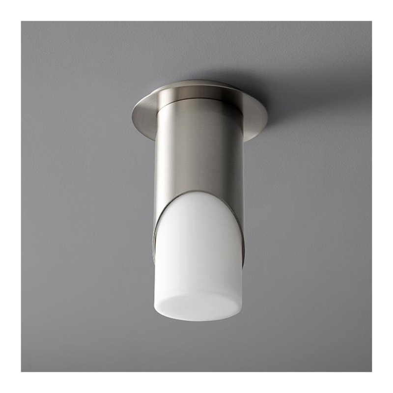 Ellipse Single-Light Large Flush Mount Ceiling Fixture with Glass Shade – Satin Nickel