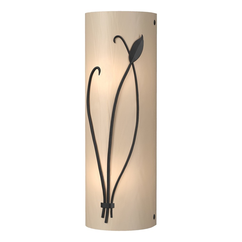 Forged Leaf and Stem Sconce Black White Art Glass (BB) Left