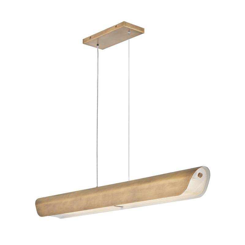 LED Linear Pendant from the Arco Collection in Heritage Brass Finish by Fredrick Ramond
