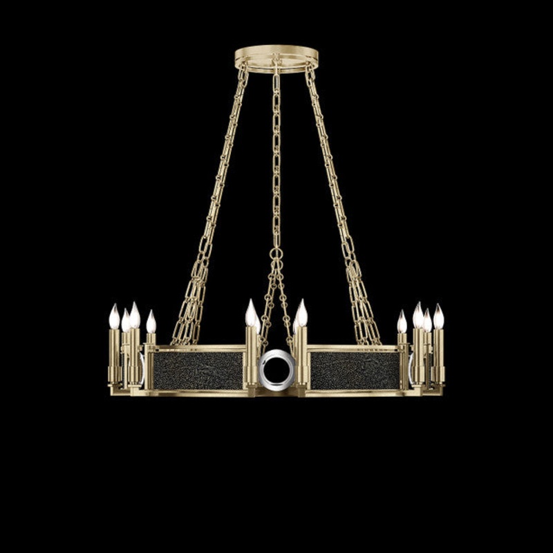 Mirage 35.75″W Round Chandelier Soft Gold Leaf/Nickel/Black Knight