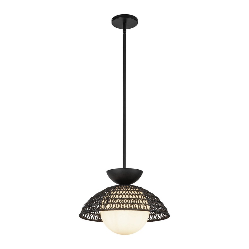 One Light Pendant from the Perth Collection in Matte Black/Opal Glass Finish by Alora