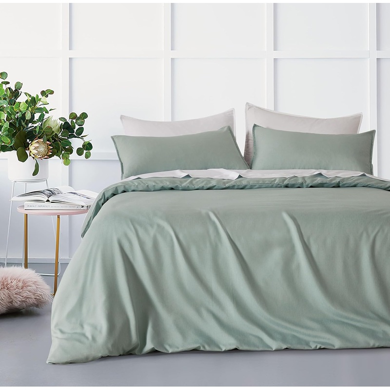 Bamboo Microfibre Quilt Cover Set – Sage Green – Queen