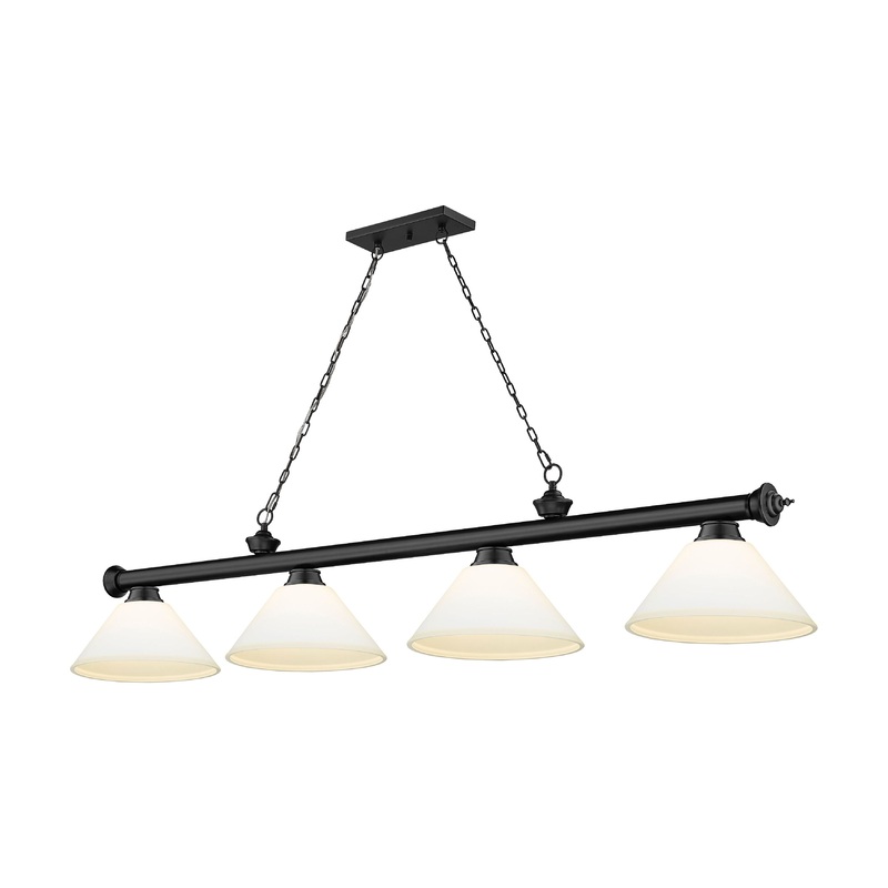 Cordon 4-Light Billiard Matte Black Cone Matte Opal Glass
