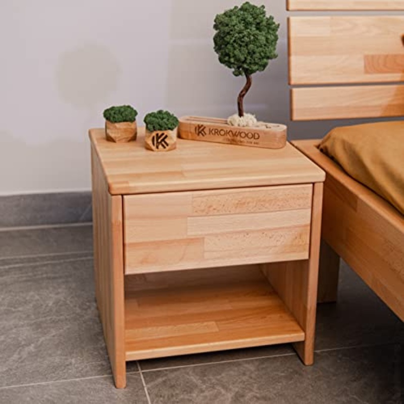 Krok Wood Comodino in Legno Julia Massiccio di faggio 40x40x40 cm