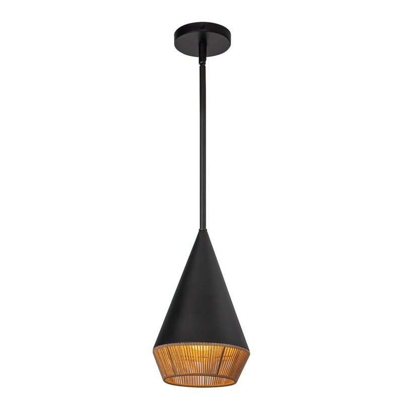 One Light Pendant from the Daphne Collection in Matte Black/Brown Cotton Rope Finish by Alora