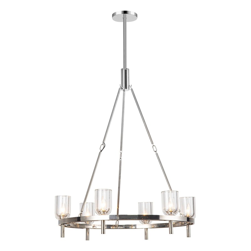 Six Light Chandelier from the Lucian Collection in Polished Nickel/Clear Crystal Finish by Alora