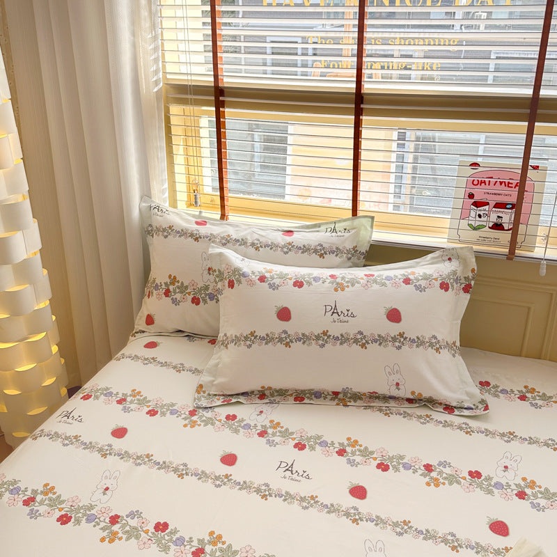 Strawberry Bunny 100% Cotton Pillowcase Set (Pack of 2) – Breathable Standard Size 48x74cm Pure Cotton Pillow Covers