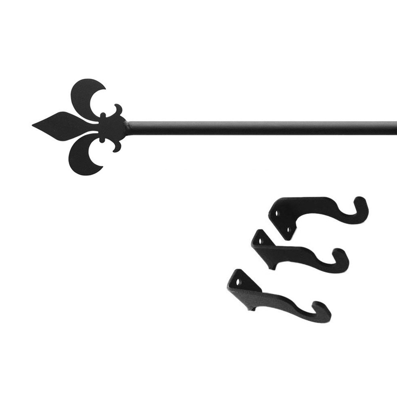 Village Wrought Iron CUR-121-130-S Fleur de lis Curtain Rod XL (Hardware is INCLUDED)