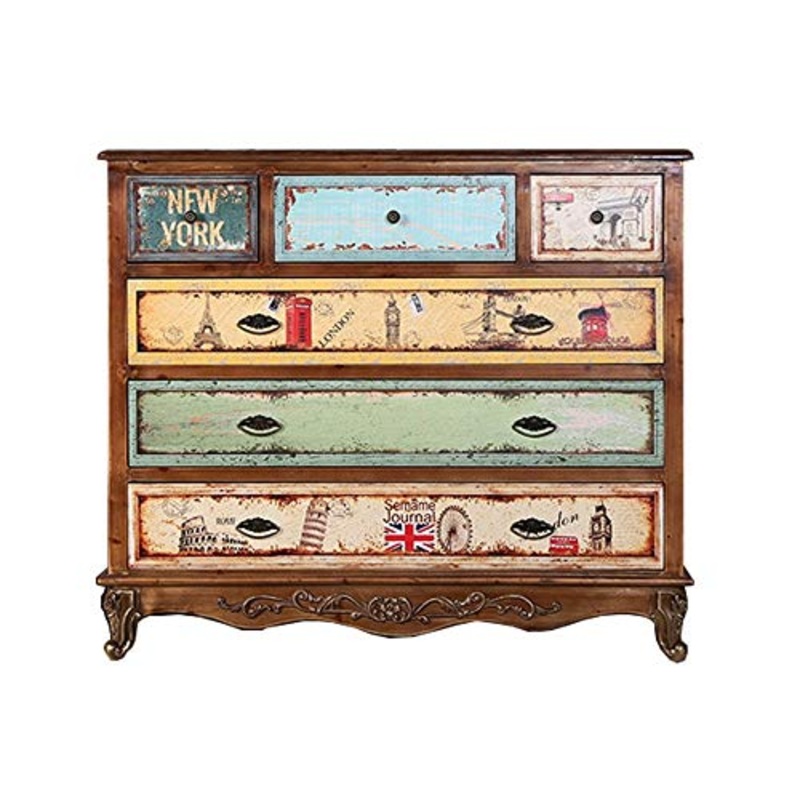 Cassettiera A Credenza Sei cassetti Armadietti creativi mobili Cassetti Retro personalizzati a colori in legno for camera da letto Mobili Per Camera Da Letto ( Color : Brown , Size : 107x30x93cm )