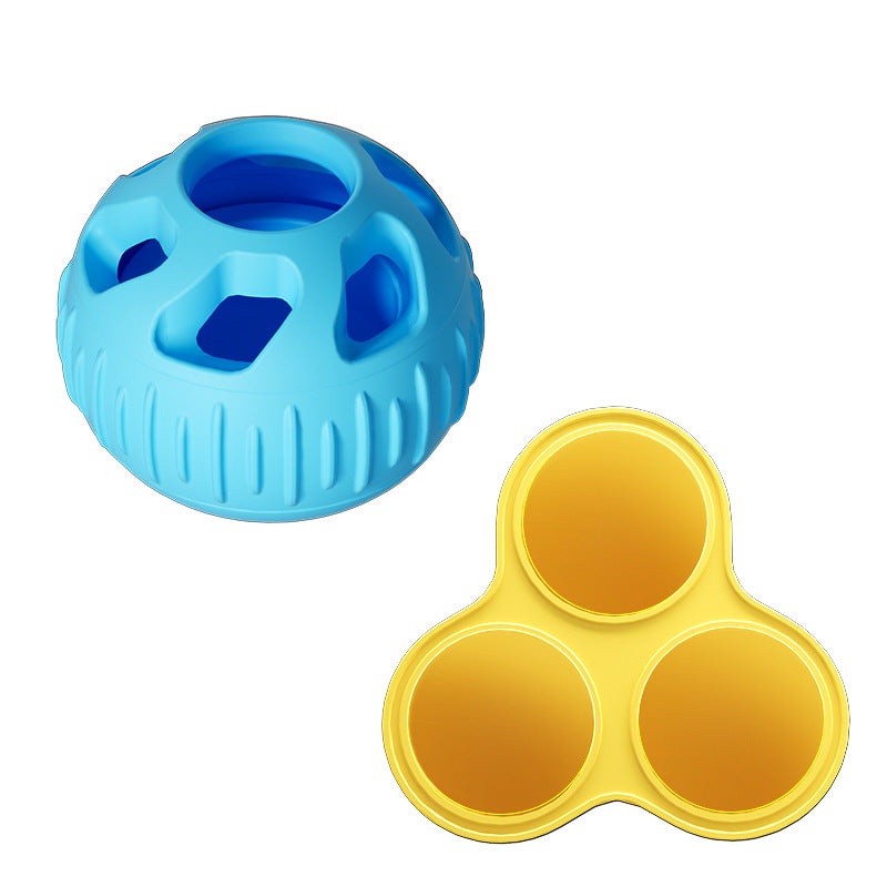 Blue Ball and Yellow Mold Pet Treat Dispensing Ball and Molding Set – Silicone Dog Chew Toy for Teeth Cleaning and Boredom Relief