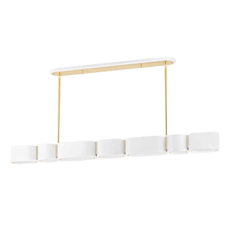 Corbett Lighting 393-54-SWH/VB Opal Seven Light Linear Soft White/Vintage Brass