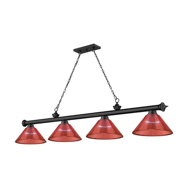 Cordon 4-Light Billiard Matte Black Cone Burgundy Acrylic