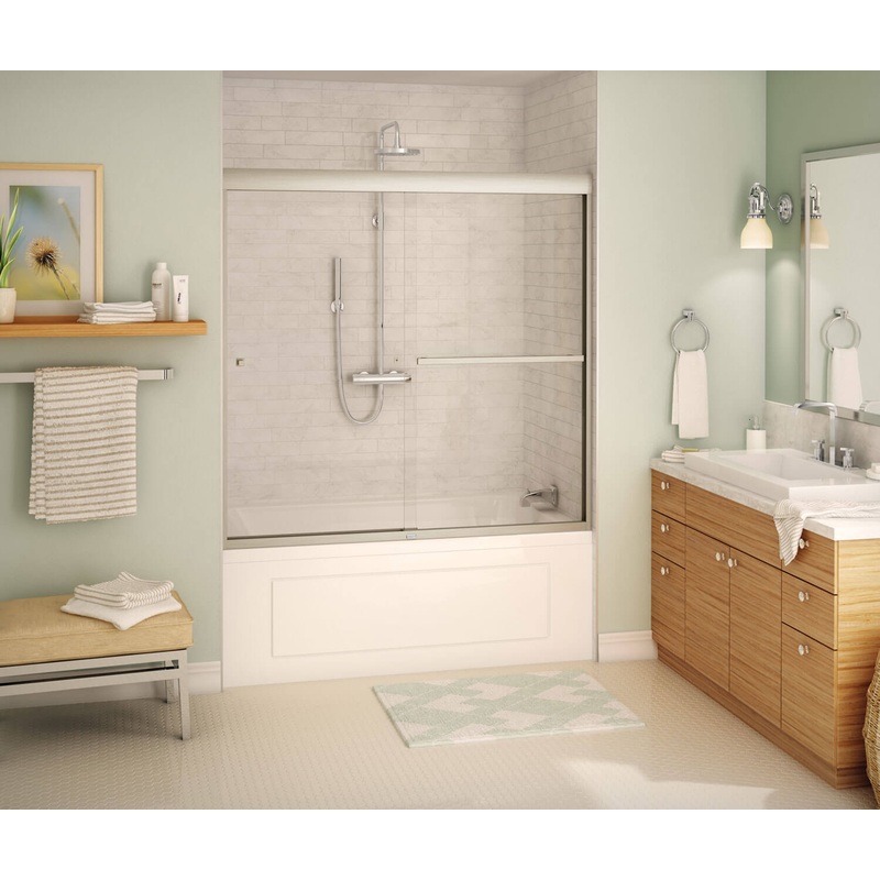 MAAX 135673-900-305-000 Aura 55-59 x 57 in. 8 mm Bypass Tub Door for Alcove Installation with Clear glass in Brushed Nickel