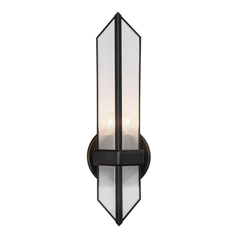 One Light Wall Sconce from the Cairo Collection in Urban Bronze/Clear Ribbed Glass Finish by Alora