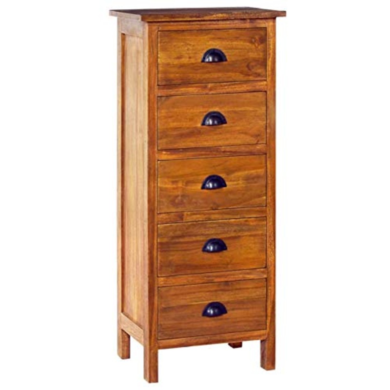 Tidyard Credenza Verticale Rustica con 5 Cassetti in Legno Massello di Teak,Armadietto Soggiorno con 5 Cassetti,Cassettiera in Legno Massello,Armadietto da Salotto,Credenza con Cassetti 45x35x110 cm