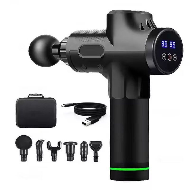 Black Deep Tissue Percussion Massage Gun – 30 Speeds, 6 Heads, Type-C Charging