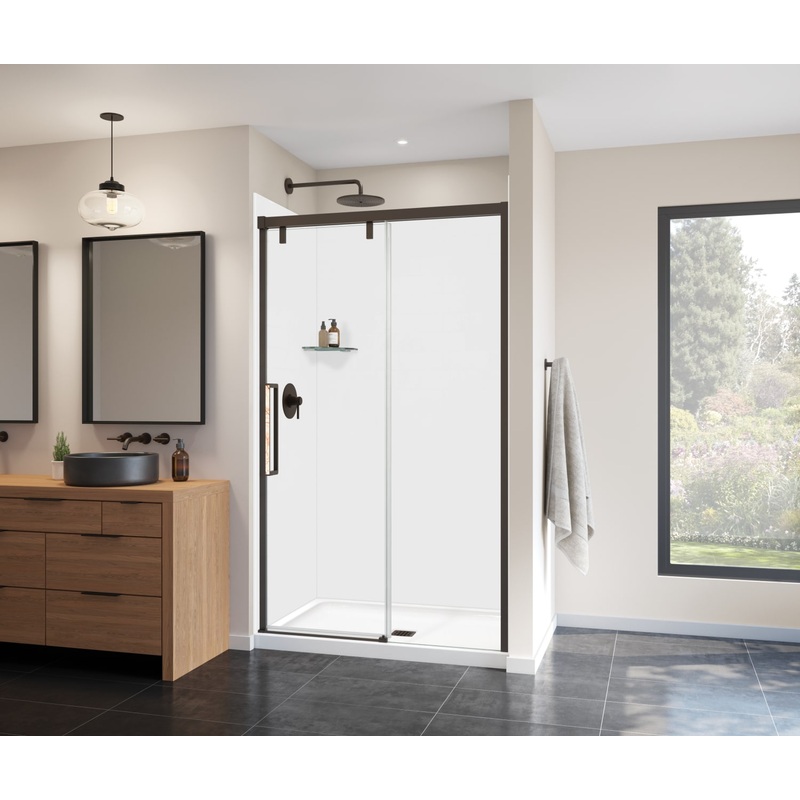 MAAX 135323-900-283-000 Uptown 44-47 x 76 in. 8 mm Sliding Shower Door for Alcove Installation with Clear glass in Dark Bronze & Beige Marble
