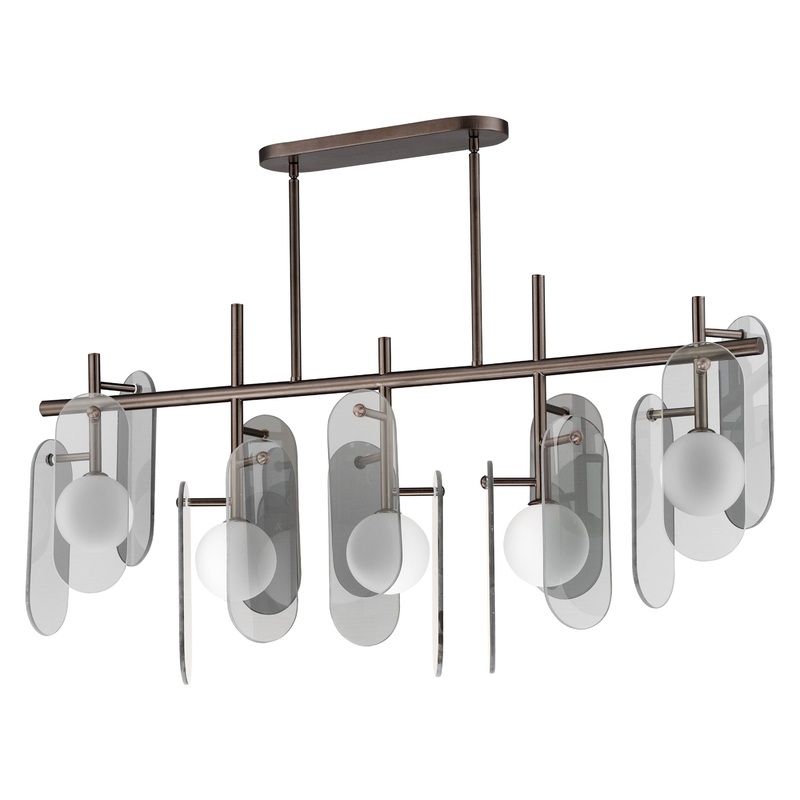 Megalith 5-Light Linear LED Pendant Brushed Bronze Mirror Smoke Glass