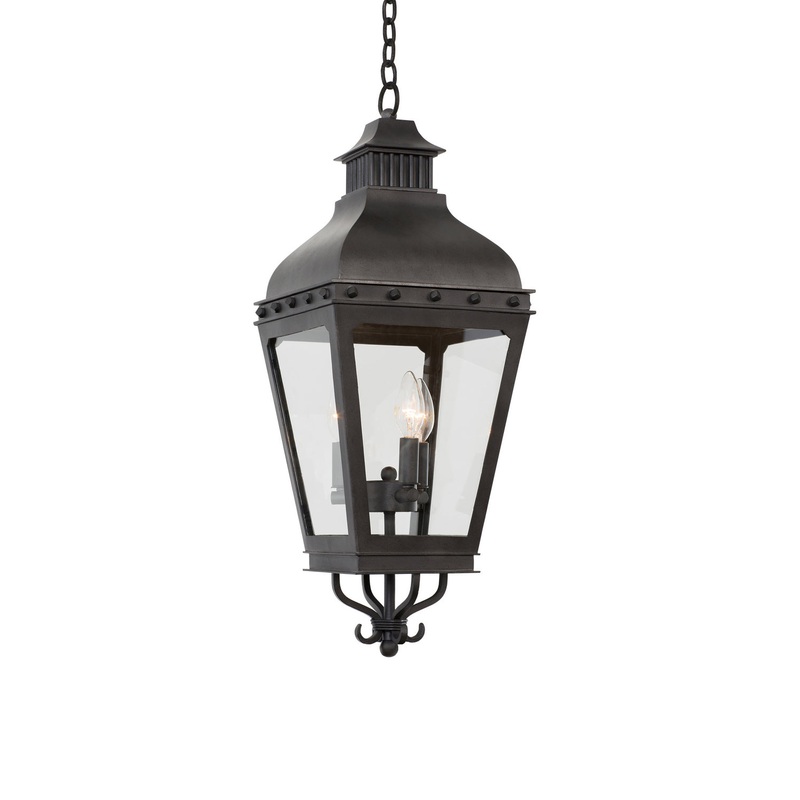 Three Light Pendant from the Winchester Outdoor Collection in Aged Iron Finish by Kalco