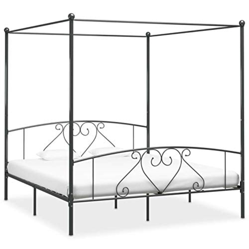 Tidyard Letto a Baldacchino in Metallo Struttura Letto Matrimoniale Design Moderno Telaio Letto Moderno in Metallo Letto con Doghe 200×200 cm Grigio