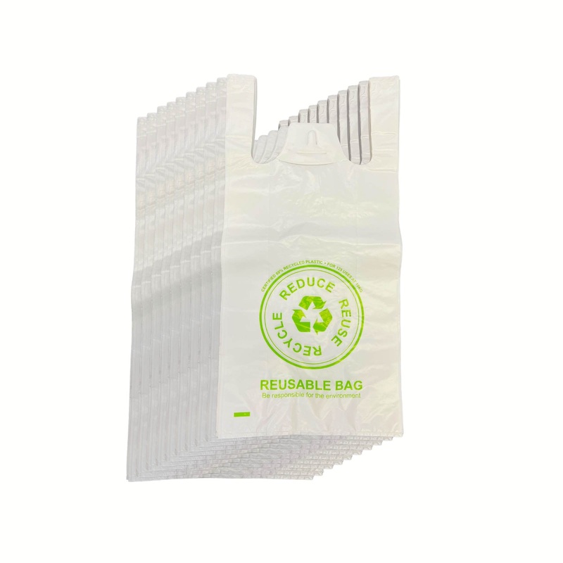 100x Medium Reusable Plastic Singlet Shopping Bags – 80% Recycled 38UM Compliant