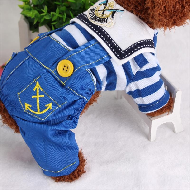 Blue Cute Sailor Dog Outfit – Striped Shirt & Anchor Overalls for Small Dogs (Size : L )