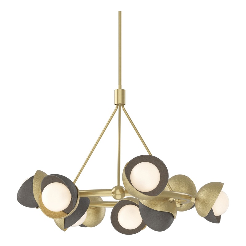Brooklyn 9-Light Double Shade Ring Pendant Modern Brass Dark Smoke