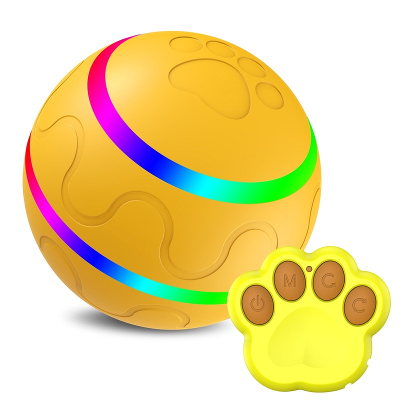 Interactive Auto Pet Toy Ball with Remote Control – USB Rechargeable, LED Lights, Sturdy & Waterproof(yellow)