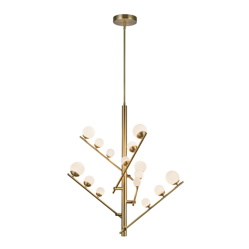 LED Chandelier from the Juniper Collection in Brushed Gold/Opal Glass Finish by Kuzco Lighting