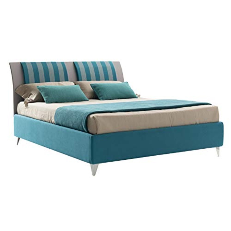 LettoFacile montalo in 30 Minuti – Letto Matrimoniale Onda Frame in Tessuto Azzurro/Grigio – Struttura senza rete – Made in Italy (160 x 190 cm)