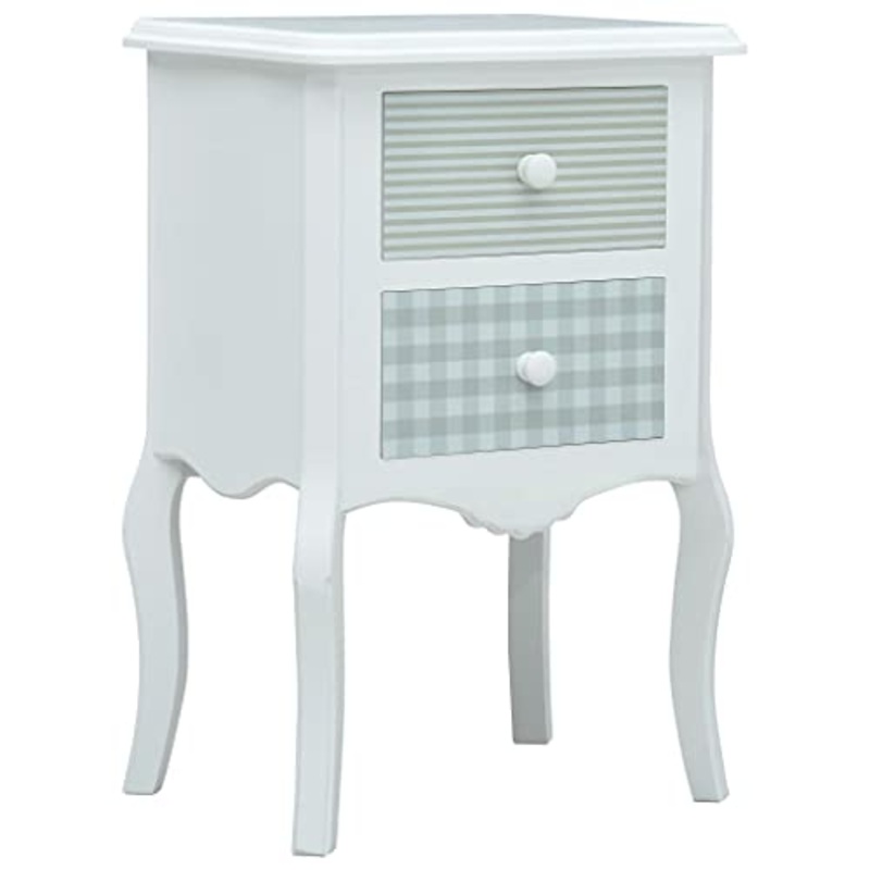 vidaXL Comodino con 2 Cassetti Rustico Vintage Portaoggetti Robusto Decorativo Mobiletto Armadietto Notte Bianco e Grigio 43x32x65 cm in MDF