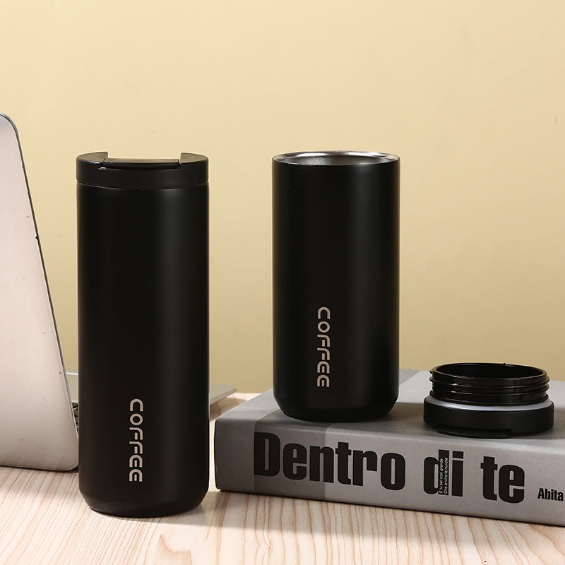 Black Sleek Insulated Stainless Steel Coffee Tumbler Set (400ml & 500ml) – One-Touch Lid Travel Mugs