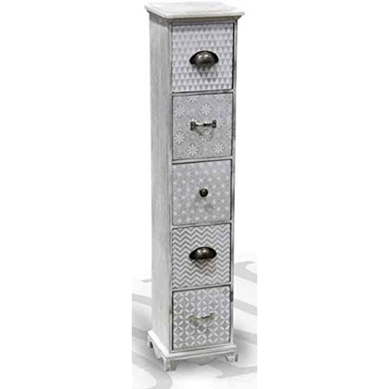 Gicos Mobile cassettiera Comodino com in Legno 5 cassetti 22 * 19 * 101 cm Shabby Chic ILC-721953