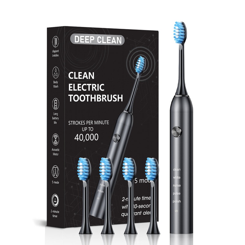 Professional Sonic Electric Toothbrush – 5 Modes, 40000 VPM, 180-Day Battery, IPX7 Waterproof with 4 Brush Heads(black)