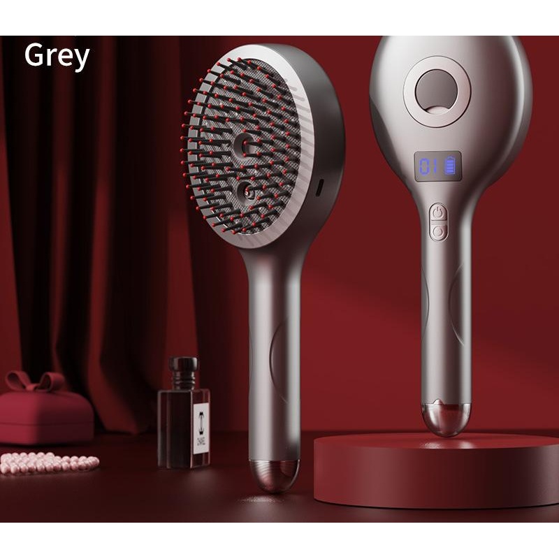 4-in-1 SPA Scalp Care Massage Comb – Red Light Therapy, Nano Steam & Vibration, USB-C Rechargeable(grey)